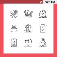 conjunto de 9 símbolos de símbolos de ícones de interface do usuário modernos para arquitetura de roda gigante saúde celebração chinesa elementos de design de vetores editáveis