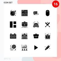 16 glifos sólidos universais definidos para web e aplicativos móveis edição de layout colagem de caravana elementos de design de vetores editáveis