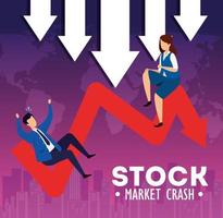 quebra do mercado de ações com empresários e flecha para baixo vetor