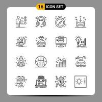 16 sinais de símbolos de contorno de pacote de ícones pretos para designs responsivos em fundo branco 16 ícones definem o fundo criativo do vetor de ícones pretos