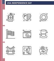 9 ícones criativos dos eua sinais modernos de independência e símbolos de 4 de julho do calendário eua eua ação de graças americano editável dia dos eua elementos de design vetorial vetor