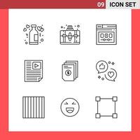 9 símbolos de contorno de estilo de linha de pacote de ícones em sinais simples de fundo branco para design geral fundo de vetor de ícone preto criativo