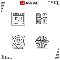 Grade de estilo de linha de 4 ícones com base em símbolos de contorno criativos para design de sites sinais de ícone de linha simples isolados no fundo branco 4 conjunto de ícones de fundo criativo do vetor de ícone preto