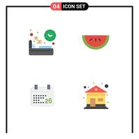 pacote de linha vetorial editável de 4 ícones planos simples de frutas de sono de dia de cama jan elementos de design de vetores editáveis