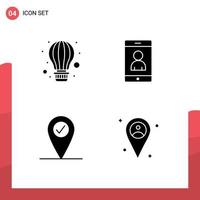 pacote de interface de usuário de 4 glifos sólidos básicos de localização de ar usuário de ar quente homem elementos de design de vetores editáveis