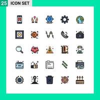 pacote de interface do usuário de 25 cores planas de linha preenchida básica do globo da rede internacional mundial, configurando elementos de design vetorial editáveis vetor
