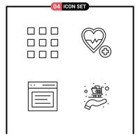 conjunto de 4 pacotes comerciais de cores planas de linha preenchida para botões de comunicação, interface de amor, elementos de design de vetores editáveis
