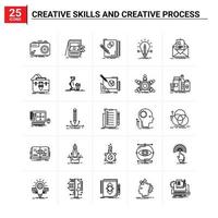 25 habilidades criativas e conjunto de ícones do processo criativo fundo vetorial vetor