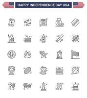 25 ícones criativos dos eua, sinais modernos de independência e símbolos de 4 de julho do dólar americano americano, dinheiro editável, elementos de design vetorial do dia dos eua vetor