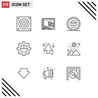pacote de 9 sinais e símbolos de contornos modernos para mídia impressa na web, como configurações de seta, elementos de design de vetores editáveis de correio financeiro básico