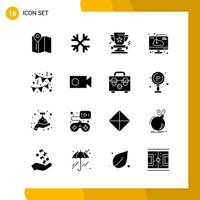 16 conjunto de ícones de estilo sólido pacote de símbolos de glifos isolados em fundo branco para design de site responsivo criativo fundo de vetor de ícone preto