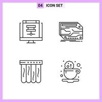 4 ícones em símbolos de contorno de estilo de linha em sinais de vetor criativo de fundo branco para web mobile e imprimir fundo de vetor de ícone preto criativo