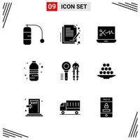 9 ícones de estilo sólido com base em grade de símbolos de glifos criativos para design de sites sinais de ícones sólidos simples isolados no fundo branco 9 conjunto de ícones de fundo criativo do vetor de ícones pretos