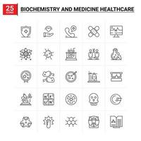 25 bioquímica e conjunto de ícones de saúde de medicina fundo vetorial vetor