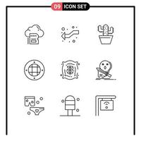conjunto de 9 sinais de símbolos de ícones de interface do usuário modernos para agricultura luz esquerda lâmpada elementos de design de vetores editáveis de primavera