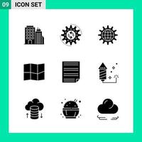 pacote de 9 símbolos de glifo de conjunto de ícones de estilo sólido para impressão de sinais criativos isolados no fundo branco 9 conjunto de ícones de fundo criativo do vetor de ícone preto