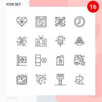 conjunto de esboço de interface móvel de 16 pictogramas de interface de usuário web clock elementos de design de vetores editáveis privados