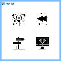 4 ícones de símbolos de glifos criativos de estilo sólido sinal de ícone sólido preto isolado em fundo branco fundo de vetor de ícone preto criativo