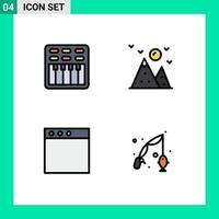 4 interface do usuário pacote de cores planas de linha cheia de sinais e símbolos modernos do cinema mac som paisagem peixe elementos de design vetorial editáveis vetor