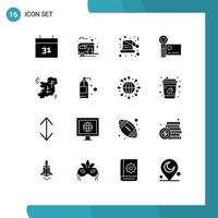pacote de interface do usuário com 16 glifos sólidos básicos da gravação na irlanda elementos de design vetoriais editáveis da filmadora portátil de natal vetor