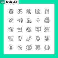 pacote de 25 símbolos de contorno do conjunto de ícones de estilo de linha para impressão de sinais criativos isolados no fundo branco conjunto de 25 ícones de fundo criativo do vetor de ícone preto