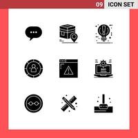 conjunto de 9 sinais de símbolos de ícones de interface do usuário modernos para dados de gerenciamento gráfico muçulmano poder elementos de design de vetores editáveis