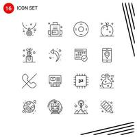 conjunto de 16 sinais de símbolos de ícones de interface do usuário modernos para óleo mochila escolar de ação de graças símbolos de frutas editáveis elementos de design vetorial vetor