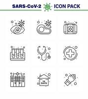 conjunto de ícones de prevenção de coronavírus ícone de 9 linhas, como teste de saúde restaurante sangue vírus viral médico 2019nov doença vetor elementos de design