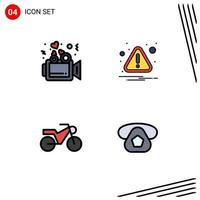conjunto de 4 símbolos de ícones de interface do usuário modernos sinais de erro de casamento de motocicleta de amor chamam elementos de design de vetores editáveis