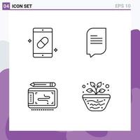 conjunto de pictogramas de 4 cores planas de linha preenchida simples de conversa de medicina gráfica móvel wacom elementos de design de vetores editáveis