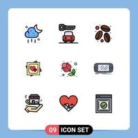 conjunto de 9 sinais de símbolos de ícones de interface do usuário modernos para proposta de café de flor rosa amo elementos de design de vetores editáveis