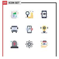 conjunto de 9 sinais de símbolos de ícones de interface do usuário modernos para a escola de educação de transporte da cidade, compondo elementos de design de vetores editáveis