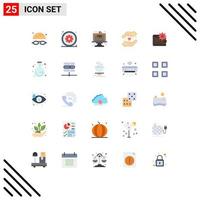 conjunto de pictogramas de 25 cores planas simples de carteira de finanças, elementos de design de vetores editáveis de negócios de amor