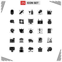conjunto de 25 sinais de símbolos de ícones de interface do usuário modernos para sacola de compras elementos de design de vetores editáveis de coração de romance americano