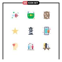 conjunto de 9 sinais de símbolos de ícones de interface do usuário modernos para elementos de design de vetores editáveis de mídia de farol de trigo de casa de shopping