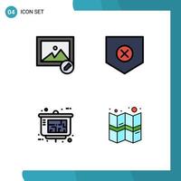 pacote de interface do usuário de 4 cores planas básicas de linha preenchida de apresentação de propriedade de edição protege elementos de design de vetores editáveis x gps