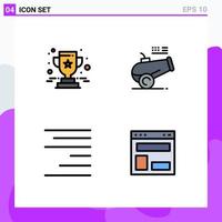4 interface de usuário pacote de cores planas de linha cheia de sinais e símbolos modernos de conquista layout de blog de obus estrela direita elementos de design de vetores editáveis