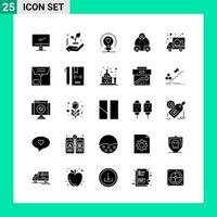 pacote de 25 símbolos de glifos de conjunto de ícones de estilo sólido para impressão de sinais criativos isolados no fundo branco conjunto de 25 ícones criativos de fundo vetorial de ícones pretos vetor