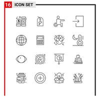 pacote de 16 sinais e símbolos de contornos modernos para mídia impressa na web, como elementos de design de vetores editáveis de seta de entrada desativado no mundo da educação