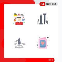 conjunto de 4 pacotes de ícones planos comerciais para gerente publicar consultor diy shuttle elementos de design de vetores editáveis