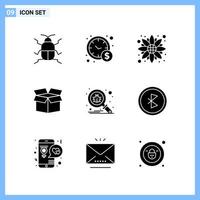 9 ícones de símbolos de glifos criativos de estilo sólido sinal de ícone sólido preto isolado em fundo branco fundo de vetor de ícone preto criativo