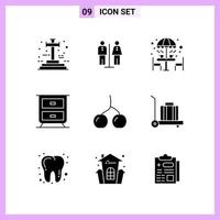9 ícones em símbolos de glifos de estilo sólido em sinais vetoriais criativos de fundo branco para web mobile e impressão de fundo vetorial de ícones pretos criativos vetor