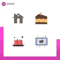 4 conceito de ícone plano para sites móveis e aplicativos abordam edifícios de bolo bebem elementos de design de vetores editáveis de geléia