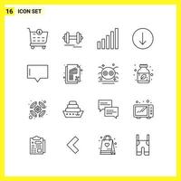 16 ícones de conjunto de símbolos de linha simples delineiam o sinal em fundo branco para aplicativos móveis de design de site e fundo de vetor de ícone preto criativo de mídia impressa