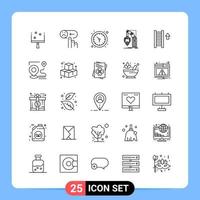 Símbolos de contorno de pacote de ícones pretos de 25 linhas para aplicativos móveis isolados em fundo branco 25 ícones definir fundo de vetor de ícone preto criativo