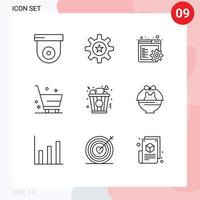 9 ícones criativos sinais modernos e símbolos de compras de navegador de fast food de frango excluir elementos de design de vetores editáveis