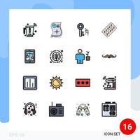 conjunto de 16 símbolos de ícones de interface do usuário modernos sinais para pacote de drogas resposta pílula chave elementos de design de vetor criativo editáveis