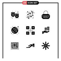 conjunto de 9 sinais de símbolos de ícones de interface do usuário modernos para comida japonesa bolsa de comida bola de peixe elementos de design de vetores editáveis