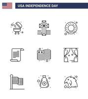 pacote de ícones vetoriais de ações do dia americano 9 linhas e símbolos para lazer bandeira de nutrição dos eua eua editável elementos de design do vetor do dia dos eua