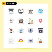 grupo de 16 sinais e símbolos de cores planas para sistema de casa da web gráfico pacote editável de internet de elementos de design de vetores criativos
